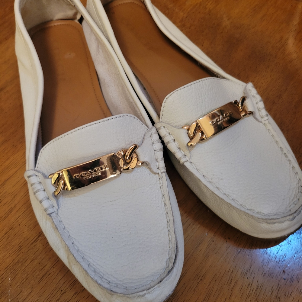 Coach White Loafers with Gold Accents